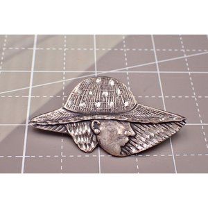 Vintage Art Deco Sterling Woman Wearing Rimed Hat